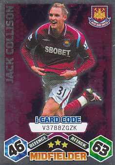 Jack Collison West Ham United 2009/10 Topps Match Attax i-Card Code #EX126